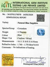 Blue Sapphire - 5.79 Carats