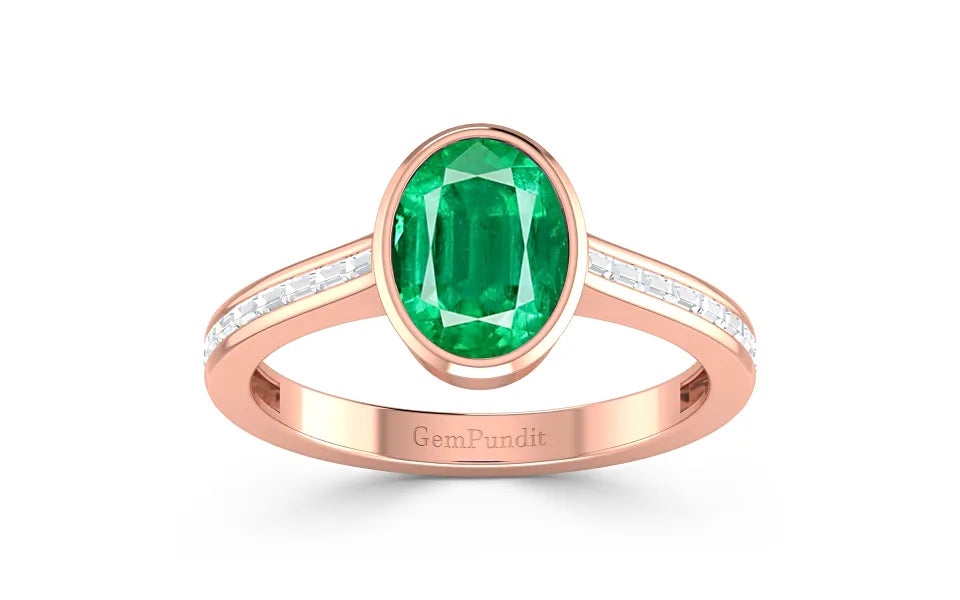 Channel Set Baguette Diamond Emerald Rose Gold Engagement Ring