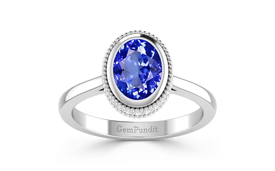 Diamond Over Bezel Edge Tanzanite White Gold Engagement Ring